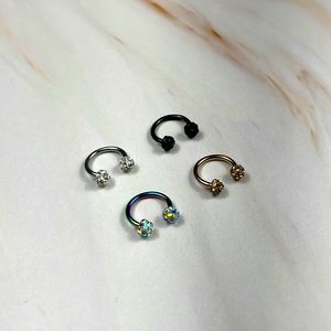 4 pcs 16G Horseshoe Nose Septum Rings Piercing Set Cubic zirconia 316L Surgical